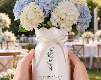 Personalized Flower Vase for Wedding, Engagement Ceramic Bud Vase, Wedding Centerpiece, Gift for Newlyweds