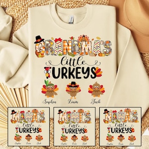 Personalized Turkey Grandma Shirt, Custom Grandma Little Turkey Shirt for Thanksgiving, Thanksgiving Nana Mimi Shirt Custom Turkey Kidname
