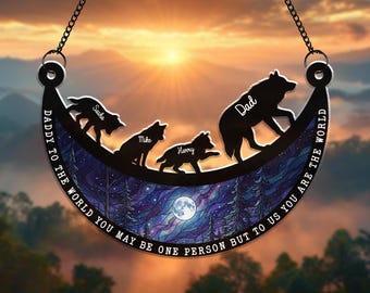 Custom Papa Wolf Suncatcher, Custom Wolf Family Suncatcher, Husband Fathers Day Gifts Personalized Gifts For Dad From Kids