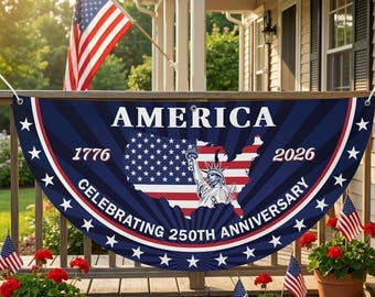 Celebrating 250th Anniversary Pleaing Bunting Flag, USA Semiquincentennial Banner, 1776-2026 Patriotic Fence, We The People Semicircle Flag