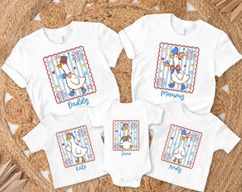 Personalized 4th of July Family Matching Shirts, 4th of July Mama Goose Shirt, Retro USA Patriotic Independence Day Clothes