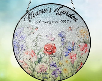 Custom Birth Month Flower Mama's Garden Glass Suncatcher, Custom Family Birth Flowers Glass Art, Mother's Day Gift, Custom Mom's Garden Gift