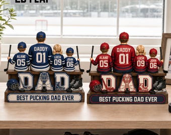 Personalisierte Hockey Dad Holzblock, Benutzerdefinierte Hockey Familie Figur, Best Dad Ever Andenken, Vatertagsgeschenk für Papa