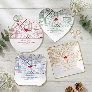 Bandeja personalizada para anillos de graduación 2026, bandeja para joyas con mapa del campus personalizado, regalo para graduados universitarios, bandeja de recuerdo