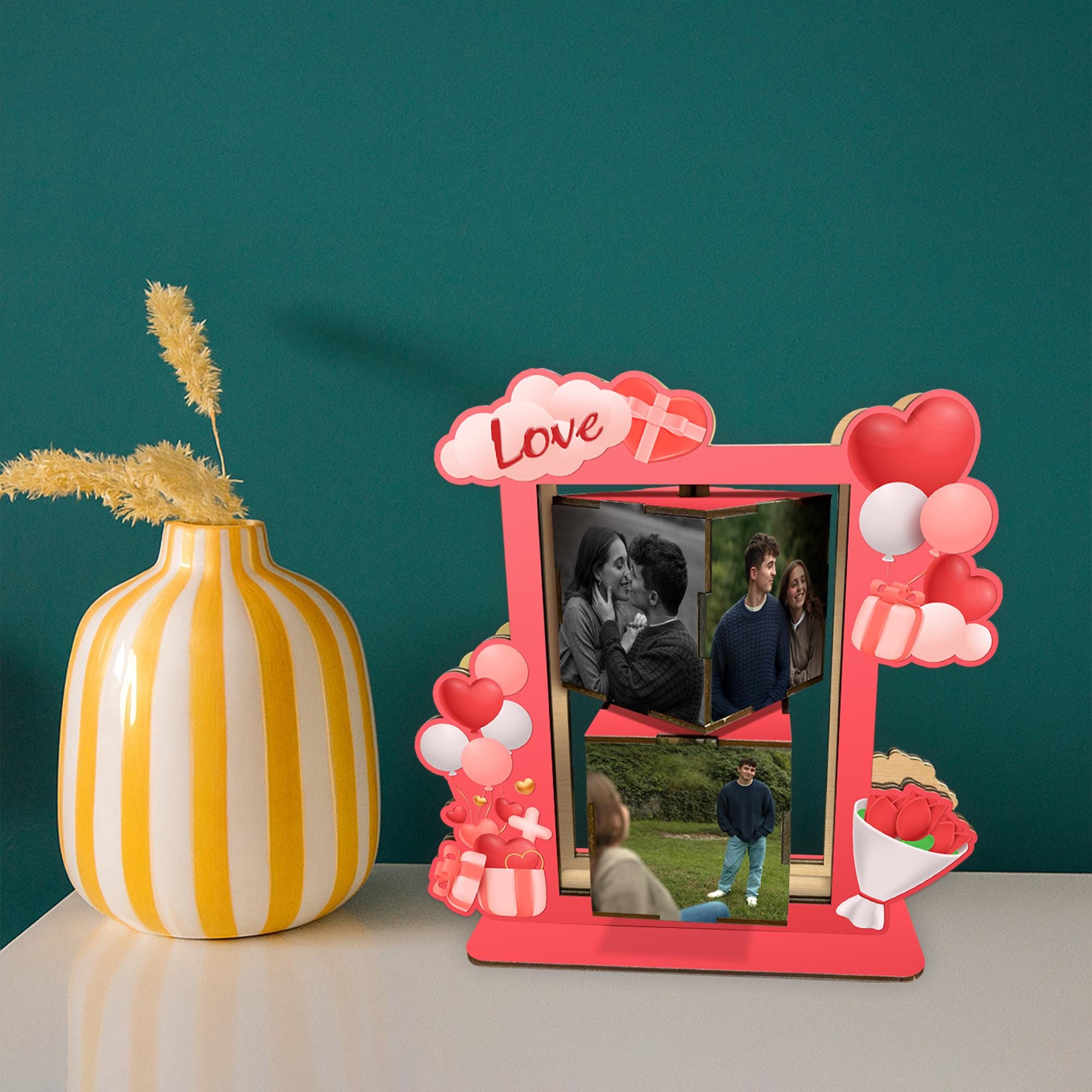 Picturebox Ideas Custom Shape Wooden Rotating Photo Cube – Personalized Couple Photo ...