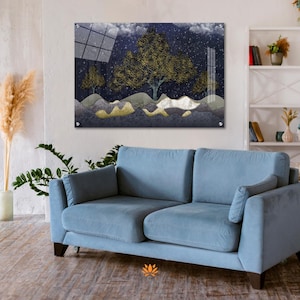 Golden Tree Acrylic Glass Wall Art: Modern Panoramic Print