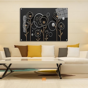 Modern Floral Acrylic Wall Art: Boho Glass-Inspired Decor