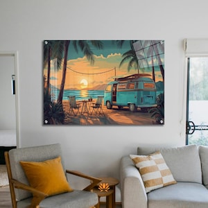 Tropical Beach Sunset Acrylic Glass Wall Art: Panoramic Print