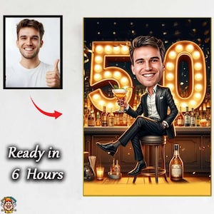 Personalisierte Karikatur zum 50. Geburtstag von Fotos, alles Gute zum Geburtstag Cartoon Portrait Geschenk, alles Gute zum Geburtstag, Karikatur vom Foto