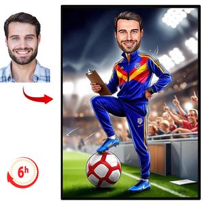 Ritratto di allenatore di calcio personalizzato, caricatura di allenatore di calcio personalizzata da foto, caricatura divertente di allenatore di calcio, regalo per lui