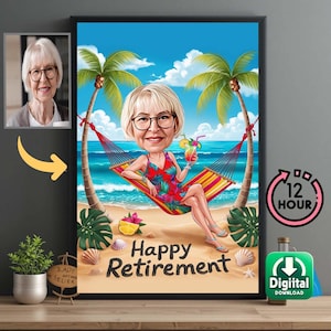 Aangepaste cartoon portret pensioen, pensioenkarikatuur, pensioencadeau, pensioencartoon, pensioencadeau, Happy Retirement-cartoon