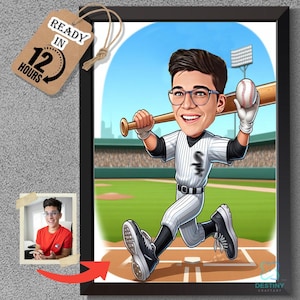 Retrato de desenho animado de beisebol personalizado, jogador de beisebol personalizado, desenho de caricatura, caricatura engraçada, presente para jogador de beisebol, bola macia