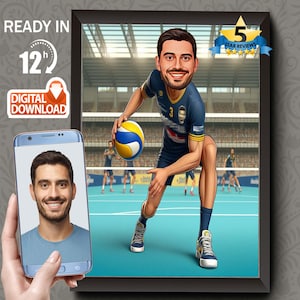 Modena Volley Volleyball Player Cartoon Drawing from Photo, Funny Volleyball Gift, Volleyball Senior Gift, Volleyball Caricature
