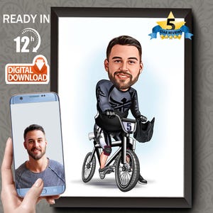 Personalized Cyclist Cartoon Portrait, Biker Portrait, Cyclist Gift, Cyclist Caricature, Custom Caricature, Caricature from Photo