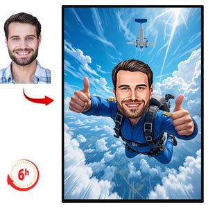 Ritratto di paracadutista personalizzato, caricatura di paracadutista, regalo di paracadutista, caricatura divertente di paracadutista, ritratto di paracadutista, caricatura da foto
