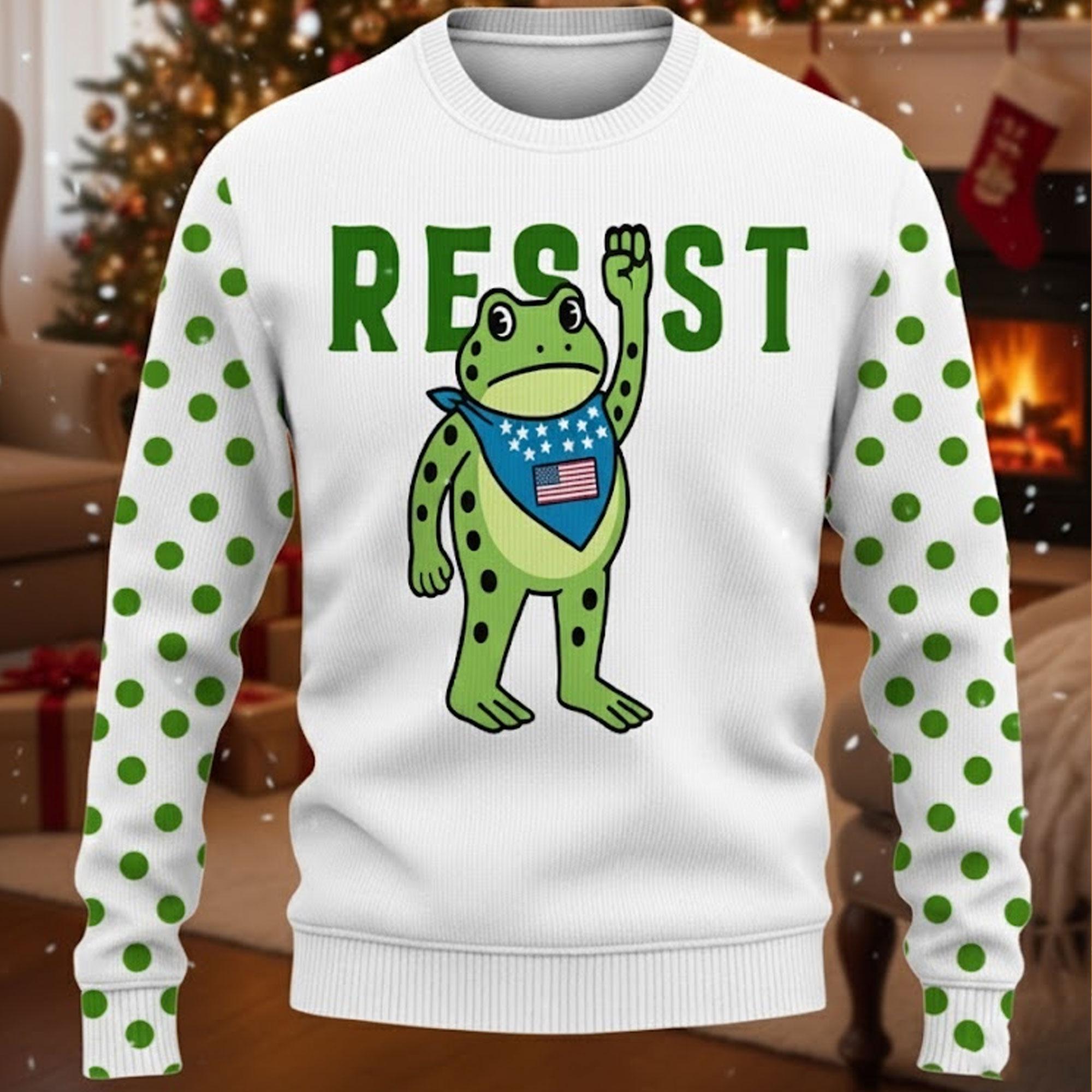 Discover Resist Frog Ugly Christmas Sweater, Political Meme Holiday Jumper