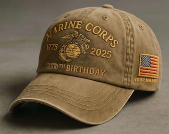 U.S. Marine Corps 250th Birthday Hat, Custom Name Military