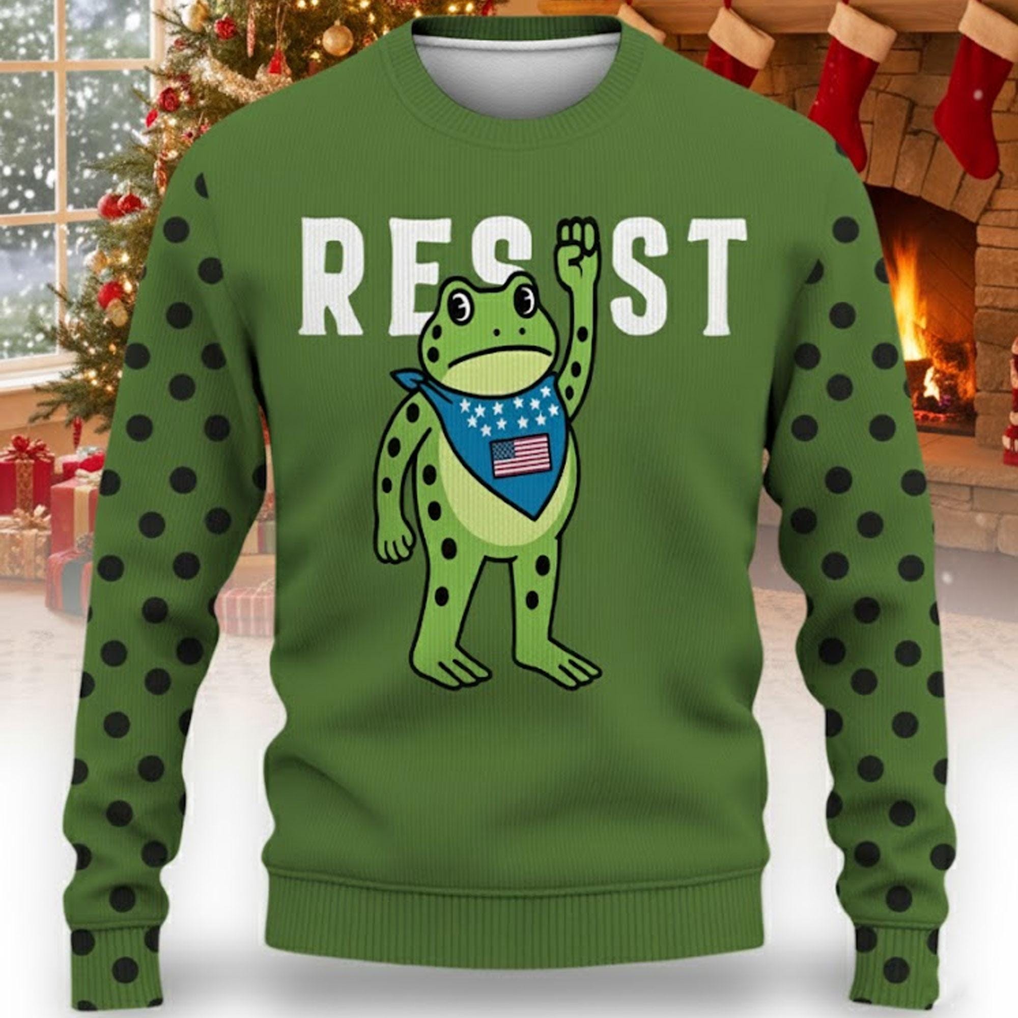 Discover Resist Frog Ugly Christmas Sweater, Political Meme Holiday Jumper