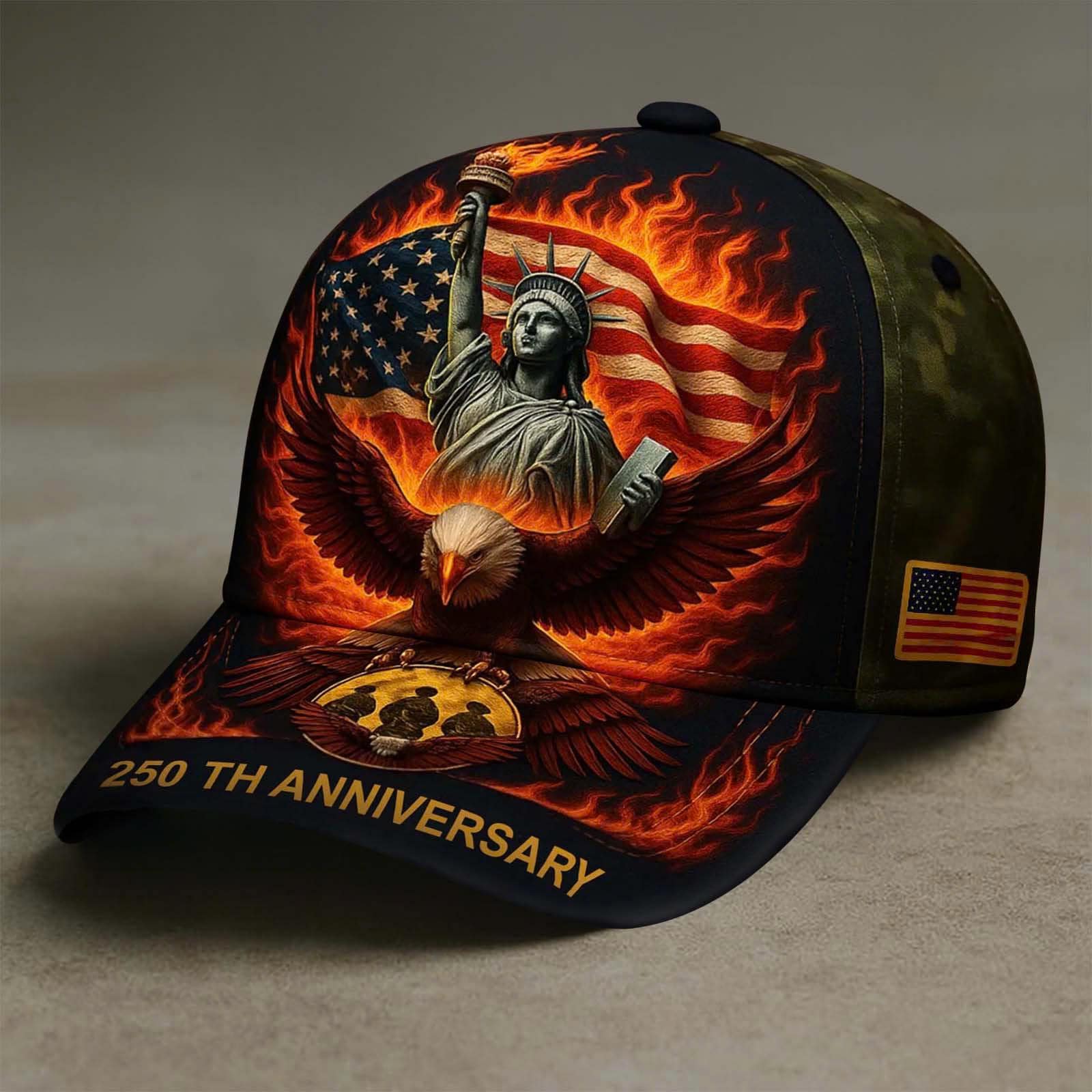 USA Eagle Liberty Flame Hat: 250th Anniversary Patriotic Baseball