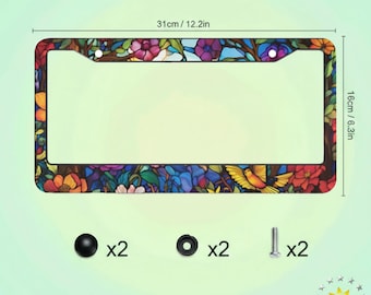 License Plate Frame,Stained Glass Floral,Cute License Plate Frame,Car Accessorie,Tag Frame for Car,Gift for Her,Gift for Car Enthusiasts