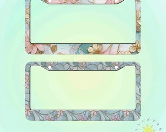License Plate Frame,Stained Glass Floral,Cute Floral Car Tag Frames,Aesthetic Car Accessorie,Gift for Her,Gift for Floral & Car Enthusiasts