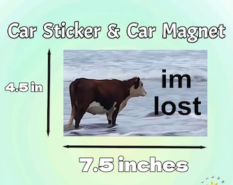 Im Lost|Kuh im Ozean Auto/Autoaufkleber und Magnet|Lustiger Vinyl Aufkleber|Wasserfester Aufkleber|Humorvoller Magnet|Lustiges Geschenk für Autozubehör