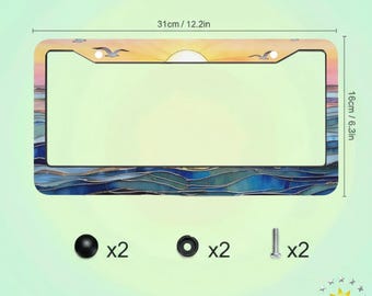 License Plate Frame,Stained Glass Sunset,Cute License Plate Frame,Car Accessorie,Tag Frame for Car,Beach Lover Gift,Gift for Car Enthusiasts