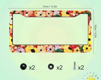 License Plate Frame,Vibrant Floral,Retro Floral Car Tag Frames,Aesthetic Car Accessorie,Cute Gift for Her,Gift for Floral & Car Enthusiasts