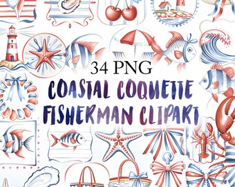 Paquete de imágenes prediseñadas de coqueta costera: PNG de pesca (descarga digital)