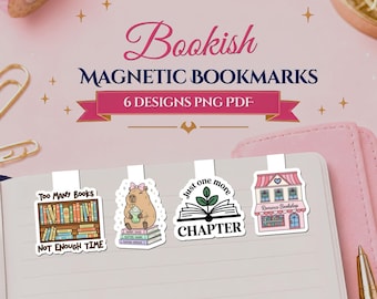 Set di segnalibri magnetici a tema libri, segnalibro BookTok in formato PNG, regalo digitale estetico per lei per un club del libro.