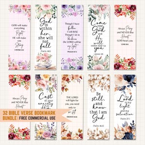 Bible Verse Bookmark PNG Bundle: Christian Scripture, Floral Design (Digital Download)