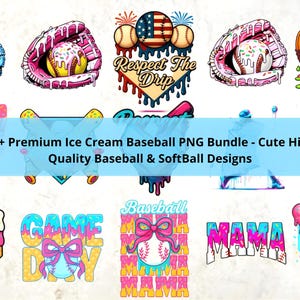 Ice Cream Baseball PNG Bundle: Drip Clipart, Team Shirt Designs (Digital Download)