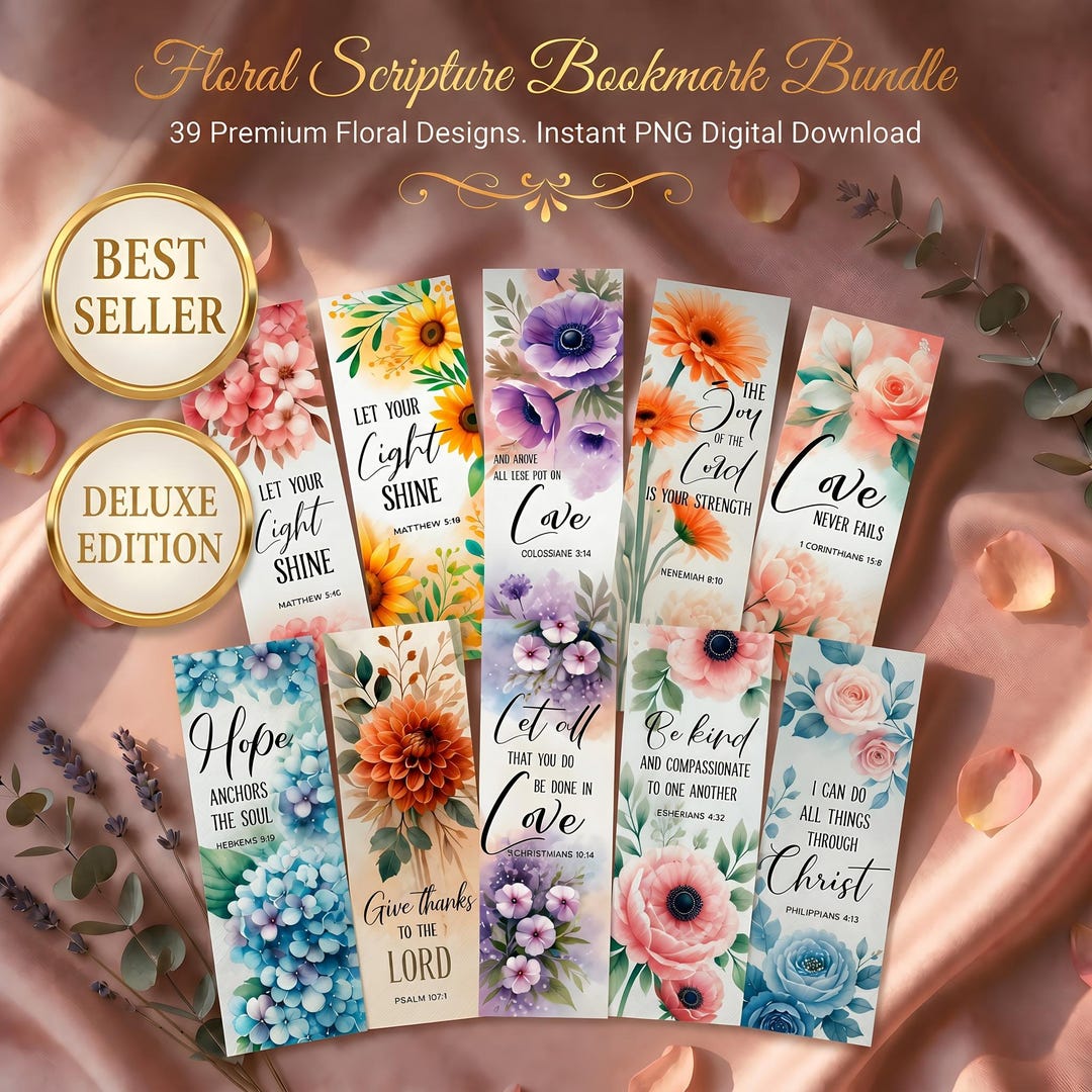 Scripture Embeded Bookmarks 39 Deluxe Bible Verse Bookmark Bundle Printable, Christian Floral ...