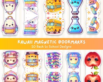 Magnetic Bookmark for Students, Classroom Bookmark Bundle, Kids Bookmark Printable PNG, Kawaii Back to School, Instant Download