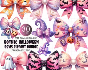 Paquete PNG de lazo gótico de Halloween: imágenes prediseñadas en tonos pastel de coqueta, descarga digital.