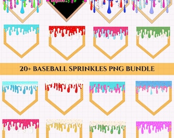 20+ Baseball Sprinkles PNG Designs | Ice Cream Drip Baseball Home Plate | Waffle Home Plate PNG | Baseball Drip Png | Digital Download