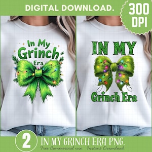 Grinch Christmas Bow PNG: Funny Holiday Shirt Design (Digital Download