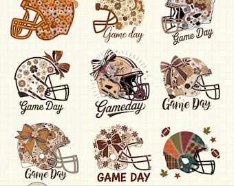 Floral Football Helmet PNG Bundle: Coquette Game Day Clipart, Digital Download