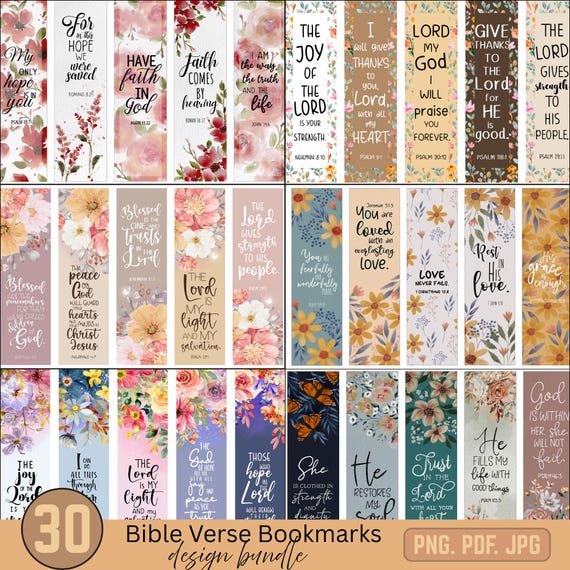 30 Bible Verse Bookmark Bundle, Christian, Scripture Printable Gift PNG PDF, Religious Bookmark Digital Download