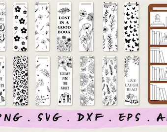 Floral Bookmark SVG Bundle: Reading Tracker, Book Lover Gift (Digital Download)