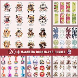 Paquete de marcapáginas magnéticos PNG: más de 120 diseños / Marcapáginas imprimibles para Cricut, revistas y amantes de la lectura / Descarga digital