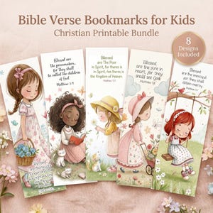 Marcadores de livros com versículos bíblicos para crianças, pacote de marcadores cristãos para imprimir, Escrituras para Escola Dominical, Sala de Aula de Educação Domiciliar (PNG e PDF)