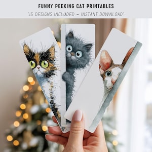 15+ divertenti segnalibri con gatti che sbirciano / Segnalibri carini con gatti acquerellati / Download digitale stampabile / Regalo per gli amanti dei gatti in formato PNG e JPG.