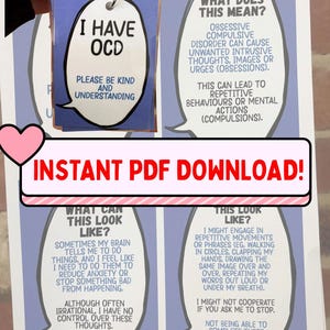 OCD Information Awareness Card Set Digital PDF 'Talkies' | Set of 4 Information Cards/ Obsessive Compulsive Instant PDF Download