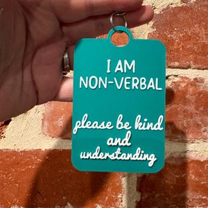 TALKIES Non-Verbal Awareness Bag Tag | Autism Communication Tag | Disability ID Backpack Tag | Neurodivergent Awareness Keychain