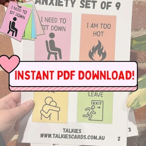 Set van 9 communicatiekaarten voor angst- en paniekstoornissen (PDF) | Direct te downloaden | Printbare communicatiekaarten | Angst | Set van 9