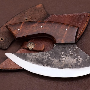 Custom Hand Forged Carbon Steel ALASKAN ULU Hunting Knife With Sheath