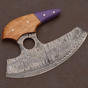 Cuchillo Intuit Alaskan Ulu, cortador de pizza hecho a mano personalizado, viene con funda de cuero genuino, cortador de pizza de Damasco de 5,8&quot; FORJADO A MANO