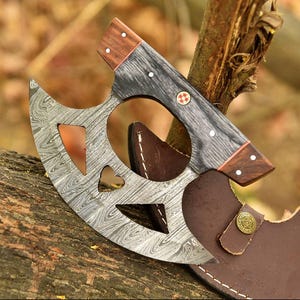 Cuchillo Ulu de acero de Damasco hecho a medida, cuchillos tradicionales de Alaska, cortador de pizza, viene con funda de cuero genuino