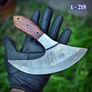 Cuchillo Ulu de Damasco hecho a mano, cortador de pizza, cuchillo de cocina, cuchillo de chef, viene con funda de cuero genuino.